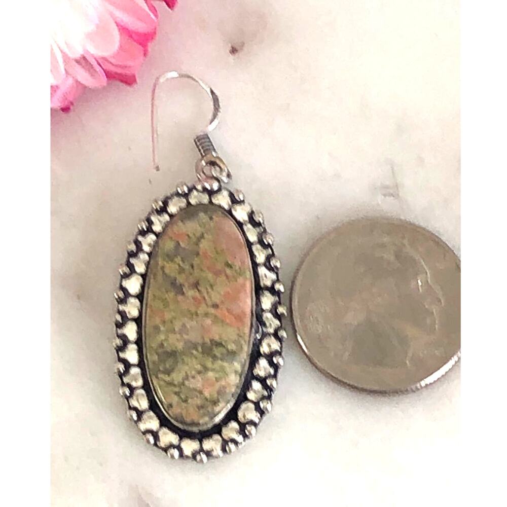 925 Sterling Unakite Dangle Earrings - Picture 3 of 5